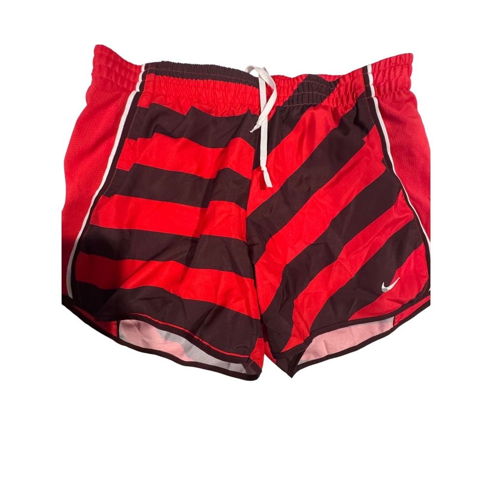 Nike Dri-FIT Running Shorts Womens Small Red Black Striped Athletic Gym Track